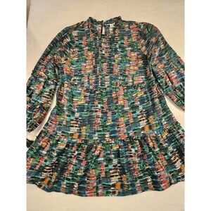 Allison New York Multi Color Abstract Print Ruffle Tiered Cotton Blouse Medium